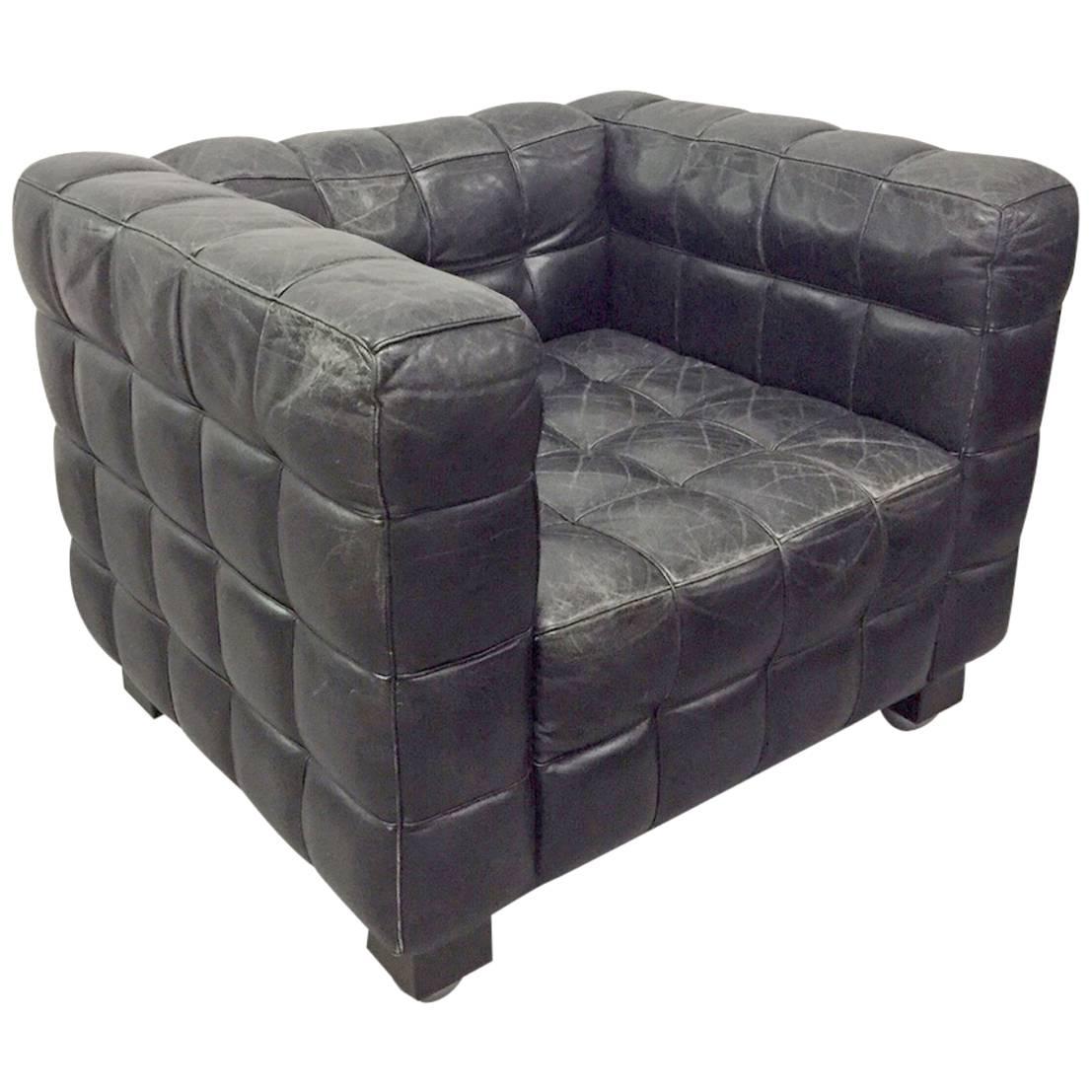 Tufted Leather Wittmann Kubus Lounge Chair by Josef Hoffmann