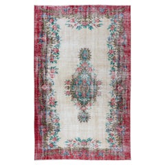 5.6x8.8 Ft Handgefertigter türkischer Teppich mit Rosen, Vintage-Teppich im Blumenmuster mit Blumenmuster