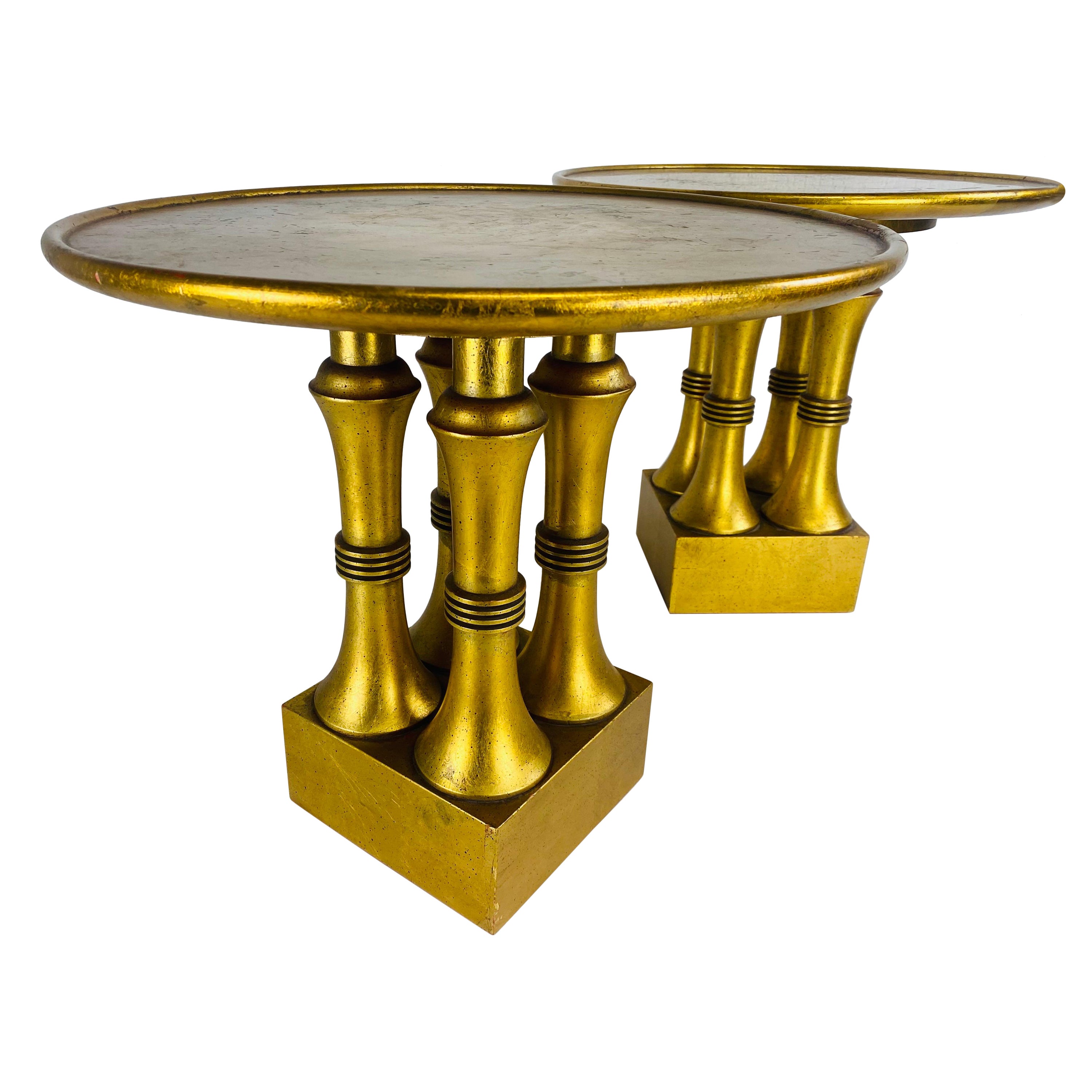 Mid-century vintage gold Gilded decorator side tables/a pair For Sale