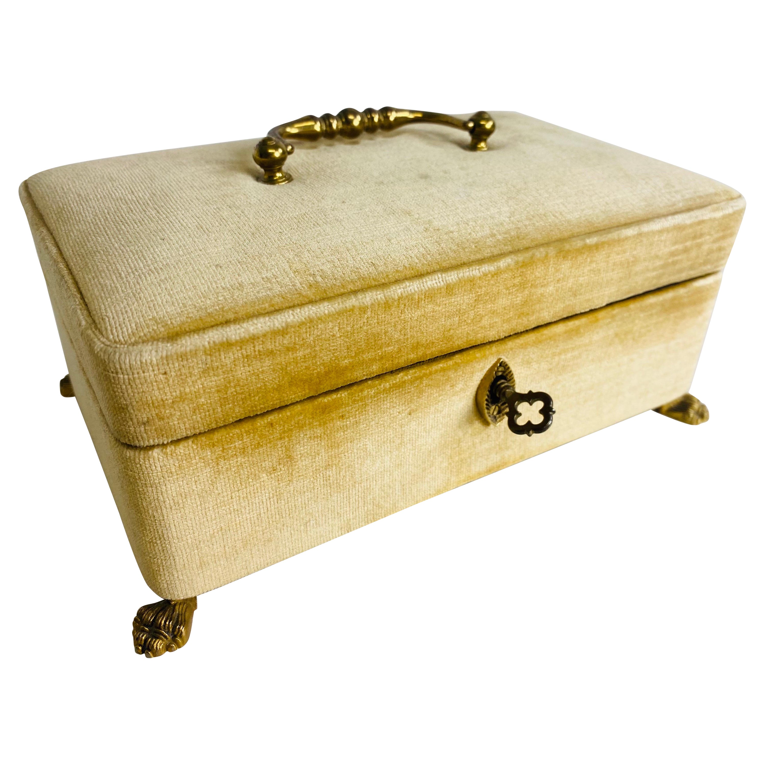Mid-century vintage Italian velvet covered jewelry box For Sale