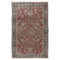 Vintage 5.8x9 ft Handmade Turkish Rug with Flower Design, Traditional Carpet in Red