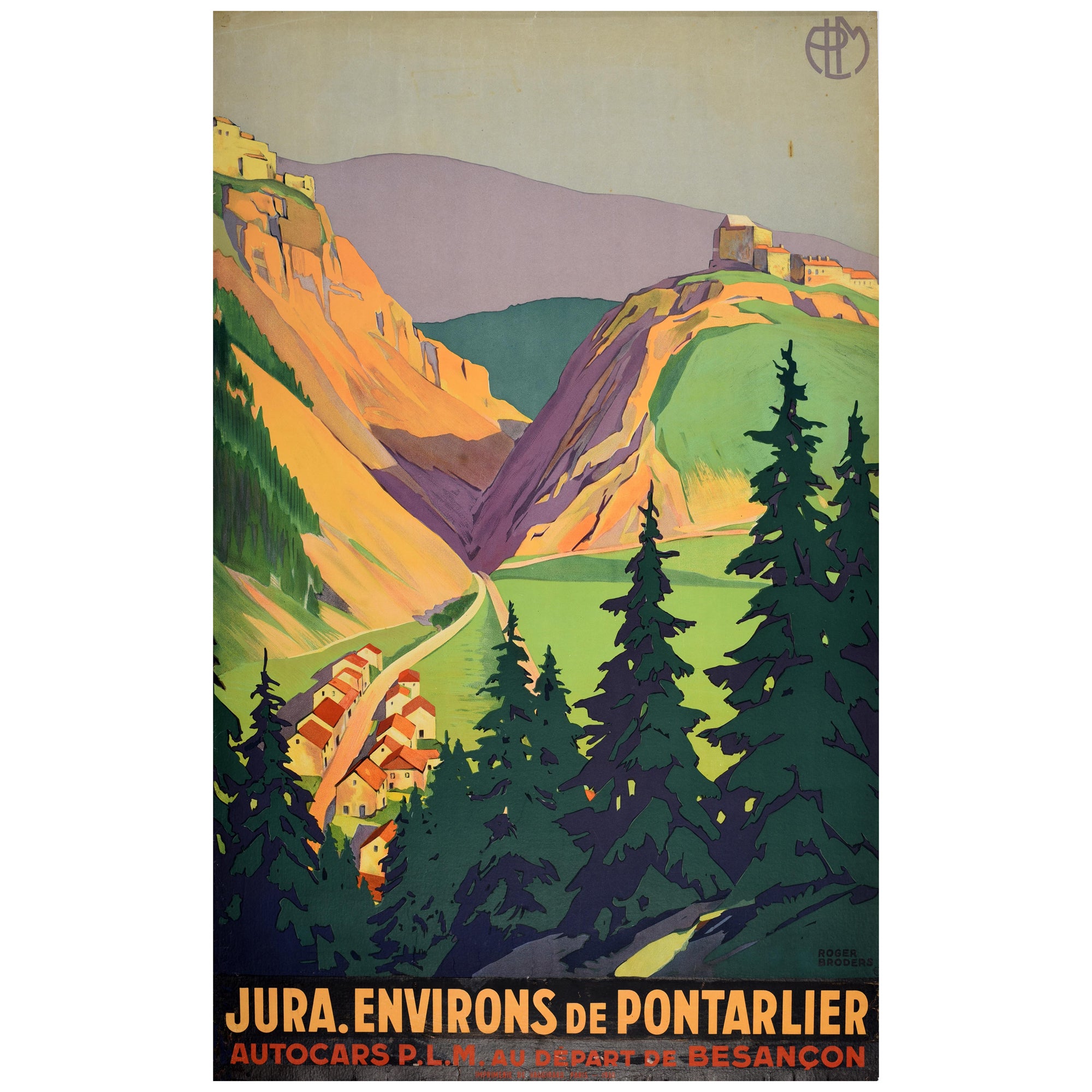 Original Vintage Train Travel Poster Jura Pontarlier Roger Broders PLM Railway For Sale