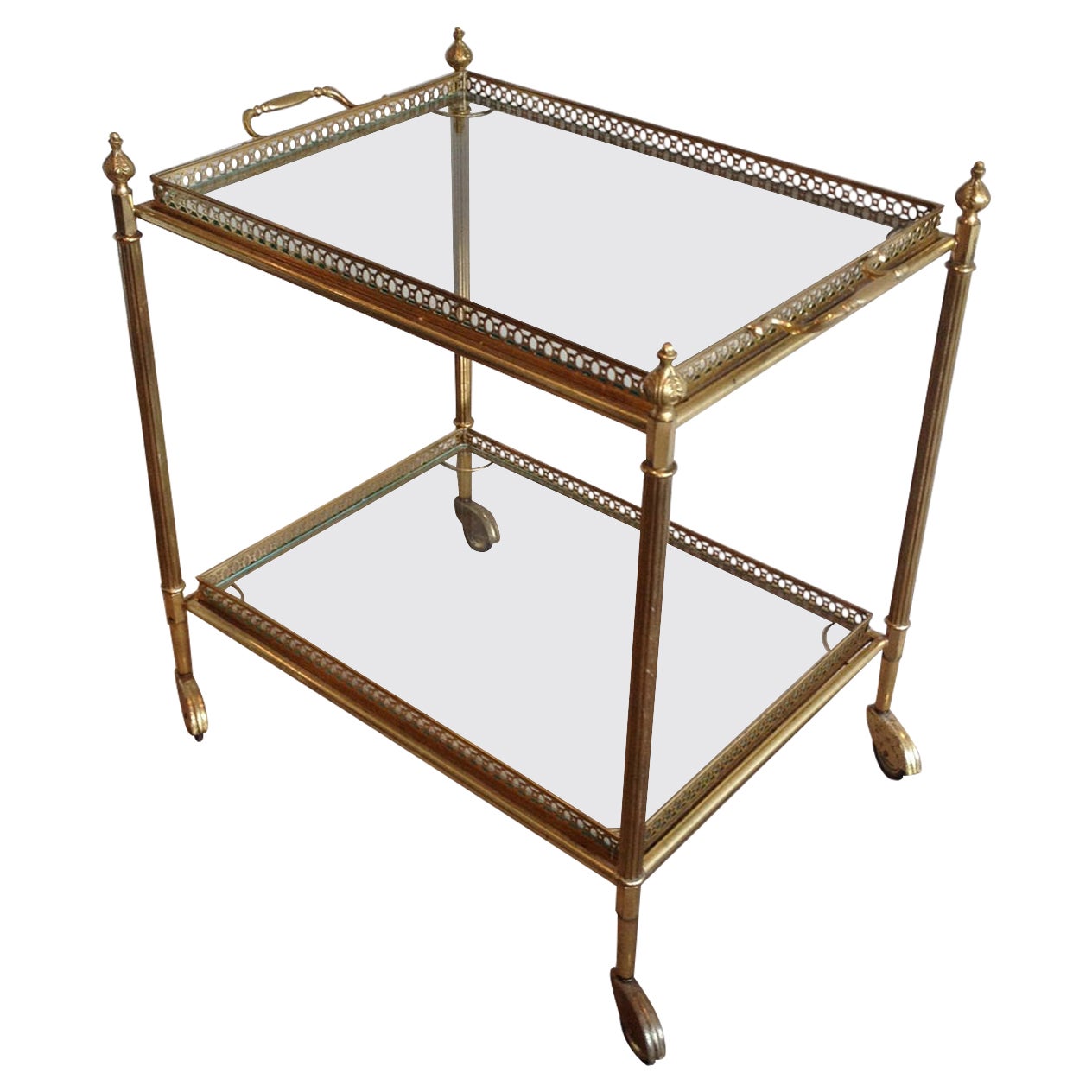 Neoclassical Style Brass Drinks Trolley with Removable Trays For Sale