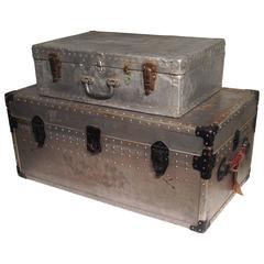Early 20th Century Aluminum Travel Set: Trunk and Carrying Case 1