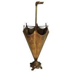 Used Brass Umbrella Stand Representing a Dog's Head Umbrella
