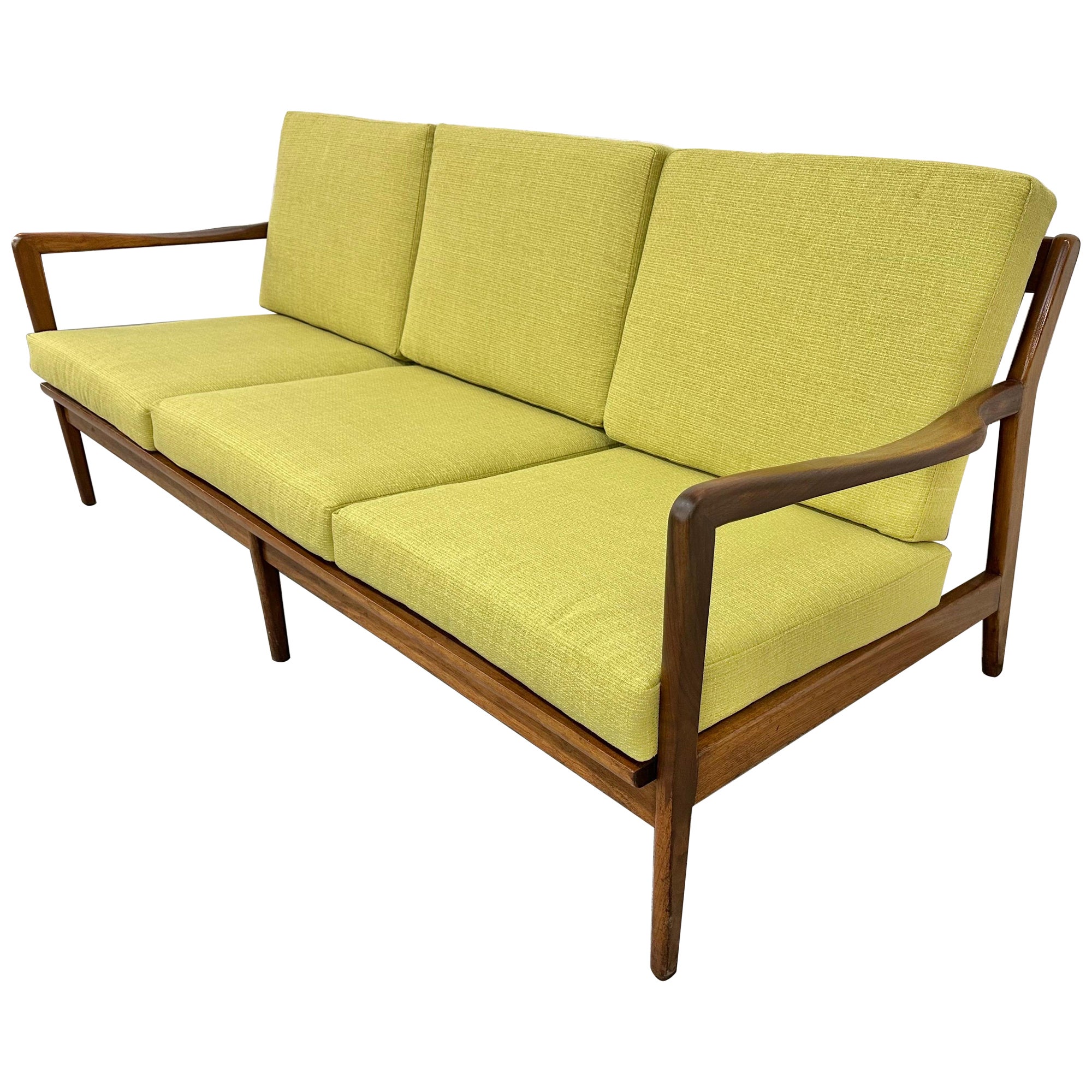 Mid-Century Modern Jensen Style Walnut Frame Sofa For Sale