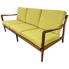 Vintage Mid-Century Modern Jensen Style Walnut Frame Sofa