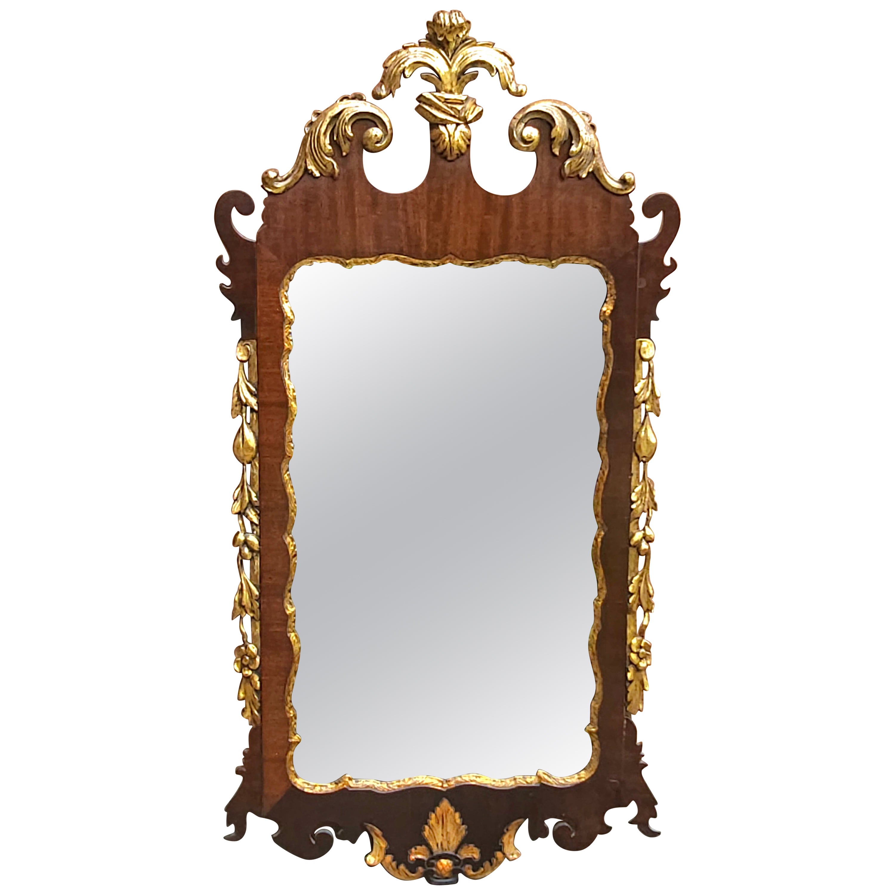 Mid 20th Century Chippendale Style Mahogany Parcel Gilt Wall Mirror  For Sale