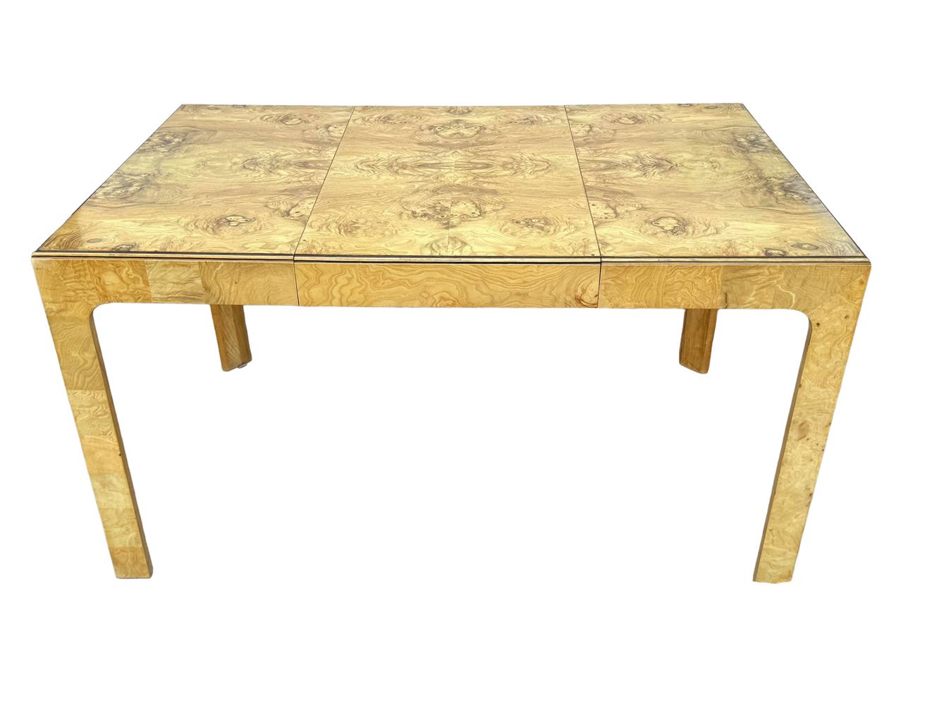 Mid-Century Modern Rectangular Parsons Small Scale Dining Table in Burl Wood For Sale