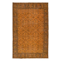 6.7x10.5 Ft Handmade Rug with All-Over Botanical Design, Orange Turkish Carpet