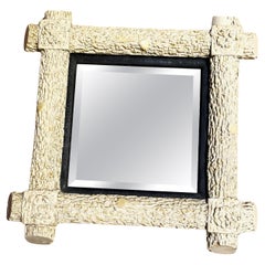 White Painted Faux Bois Rustic Crossed Corner 18" Wall Mirror