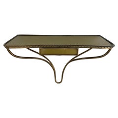 Retro Mid-century Brass and Glass Top Floating Shelf with Drawer, 1950s, Italy