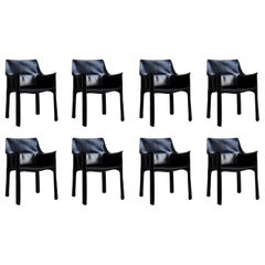 Vintage 8 Mario Bellini CAB 413 Armchairs in Black Leather for Cassina, 1980s Italy