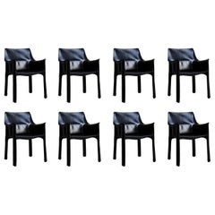 8 Mario Bellini CAB 413 Armchairs in Black Leather for Cassina, 1980s Italy