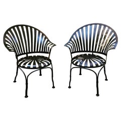 Vintage francois carre fan-back iron garden chairs - a pair