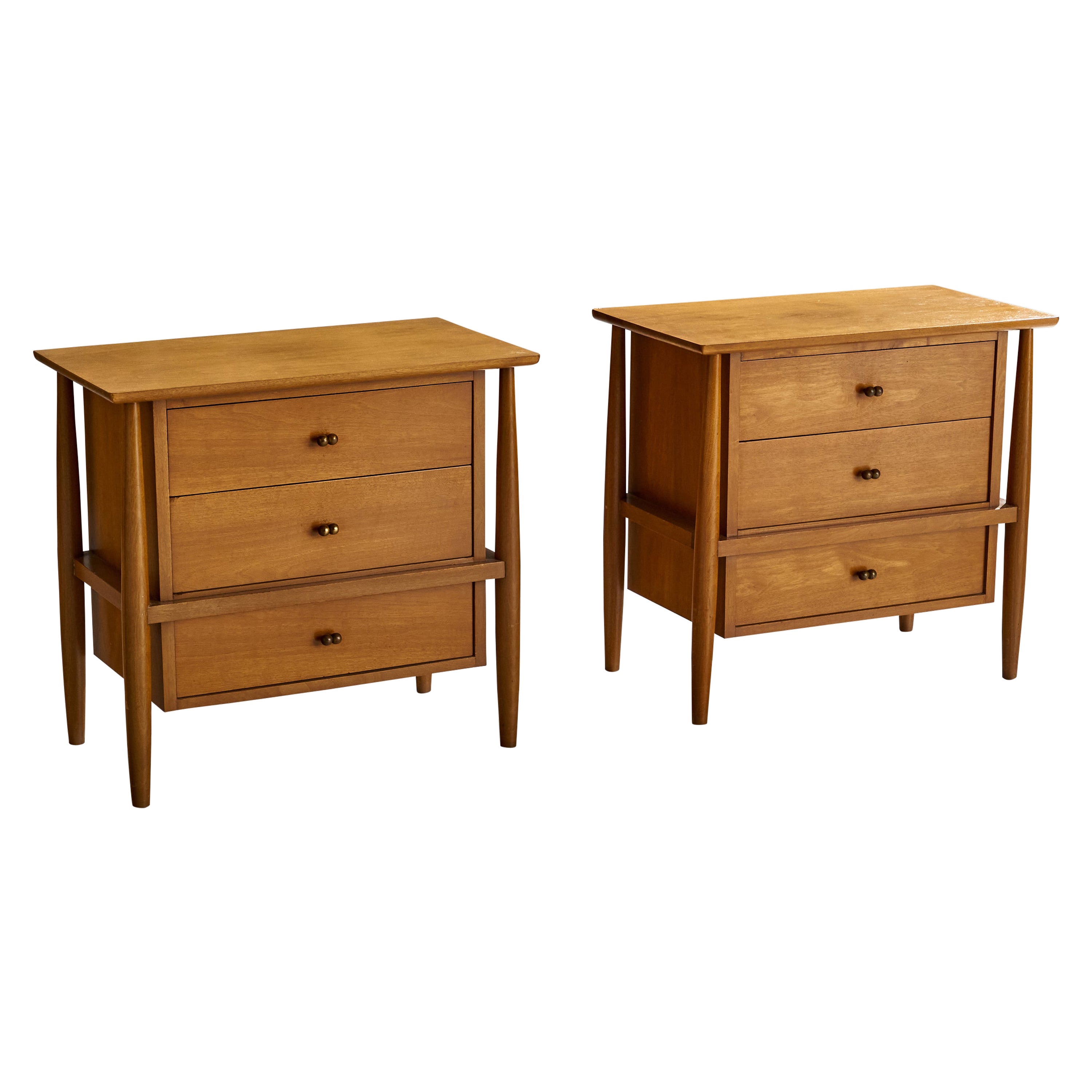 Mount Airy, Nightstands, Walnut, Brass, USA, 1950s For Sale
