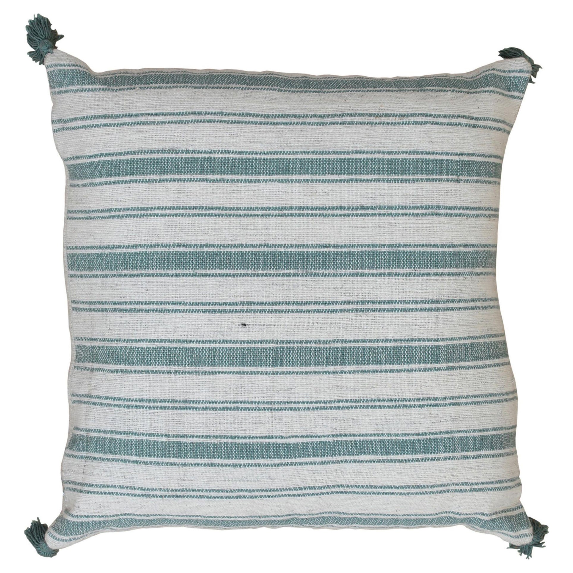 Striped Modern Chic Wool and Cotton Pillow In Green and Beige For Sale