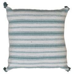 Striped Modern Chic Wool and Cotton Pillow In Green and Beige