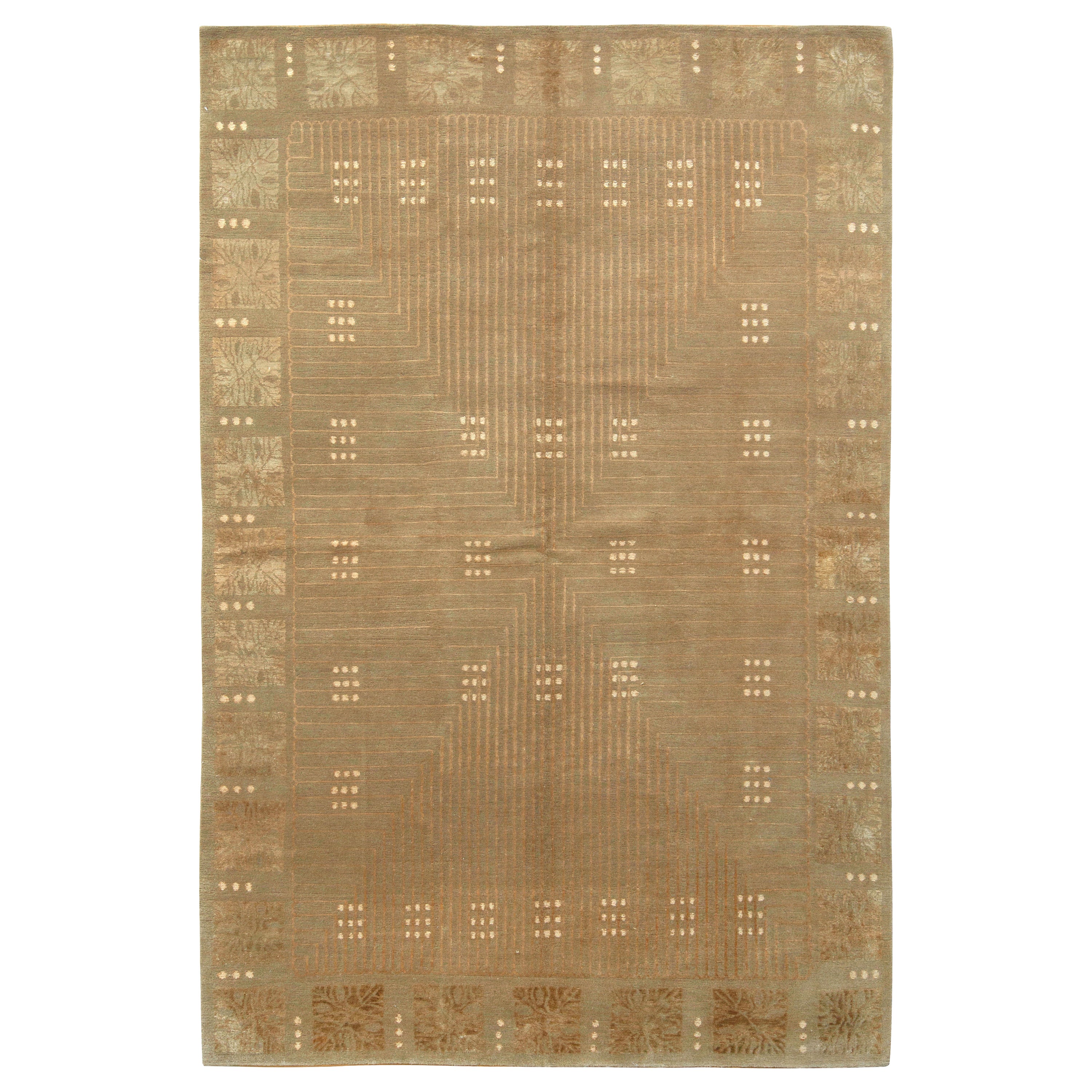 Rug & Kilim's Austrian Art Deco Style Rug in Beige Brown Geometric Pattern (tapis autrichien de style art déco à motif géométrique beige et brun) en vente