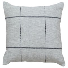 Contemporary Wool and Cotton Pillow In Gray and Beige with Geometric Parttern