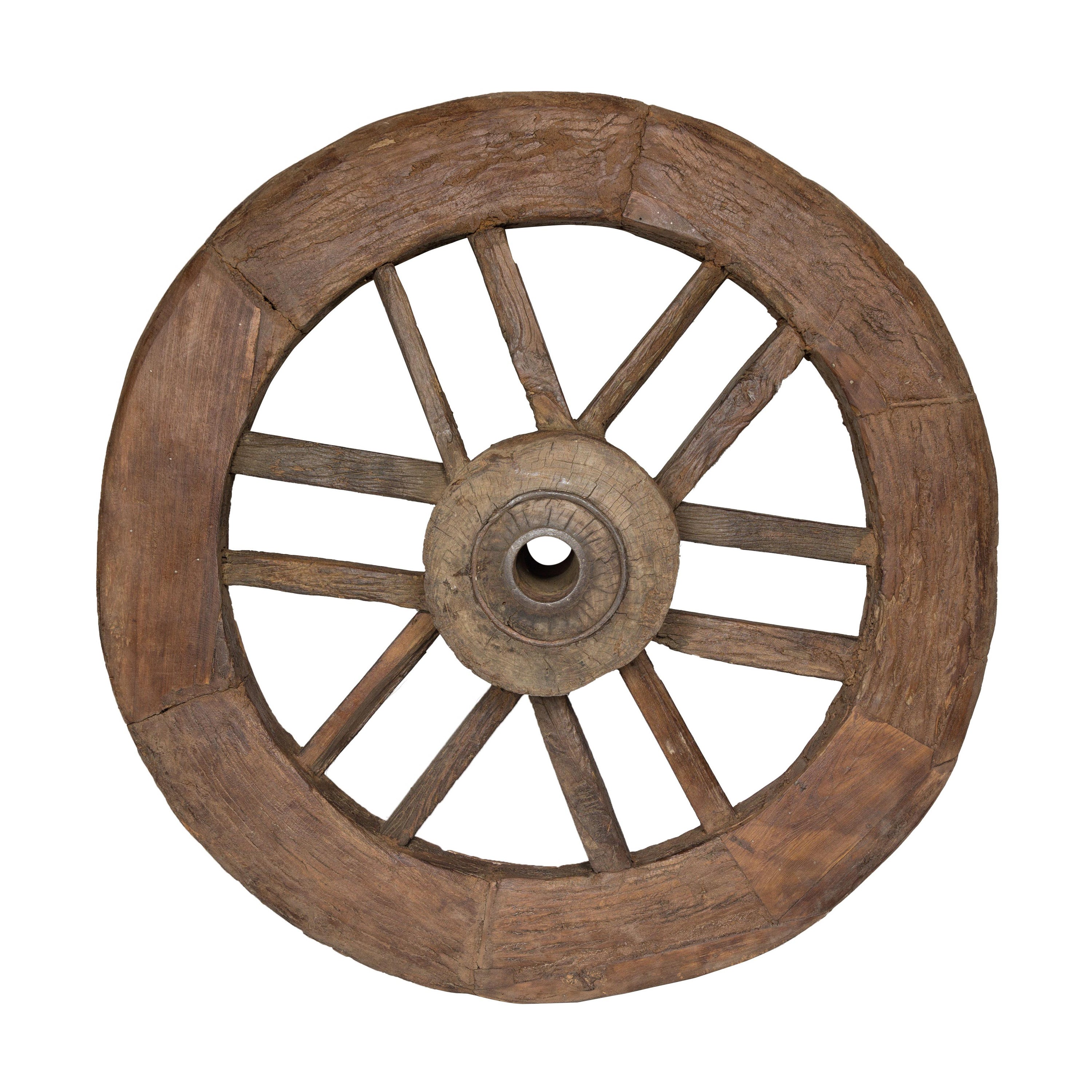 Indian 19th Century Wood and Metal Cart Wheel with Rustic Character For Sale