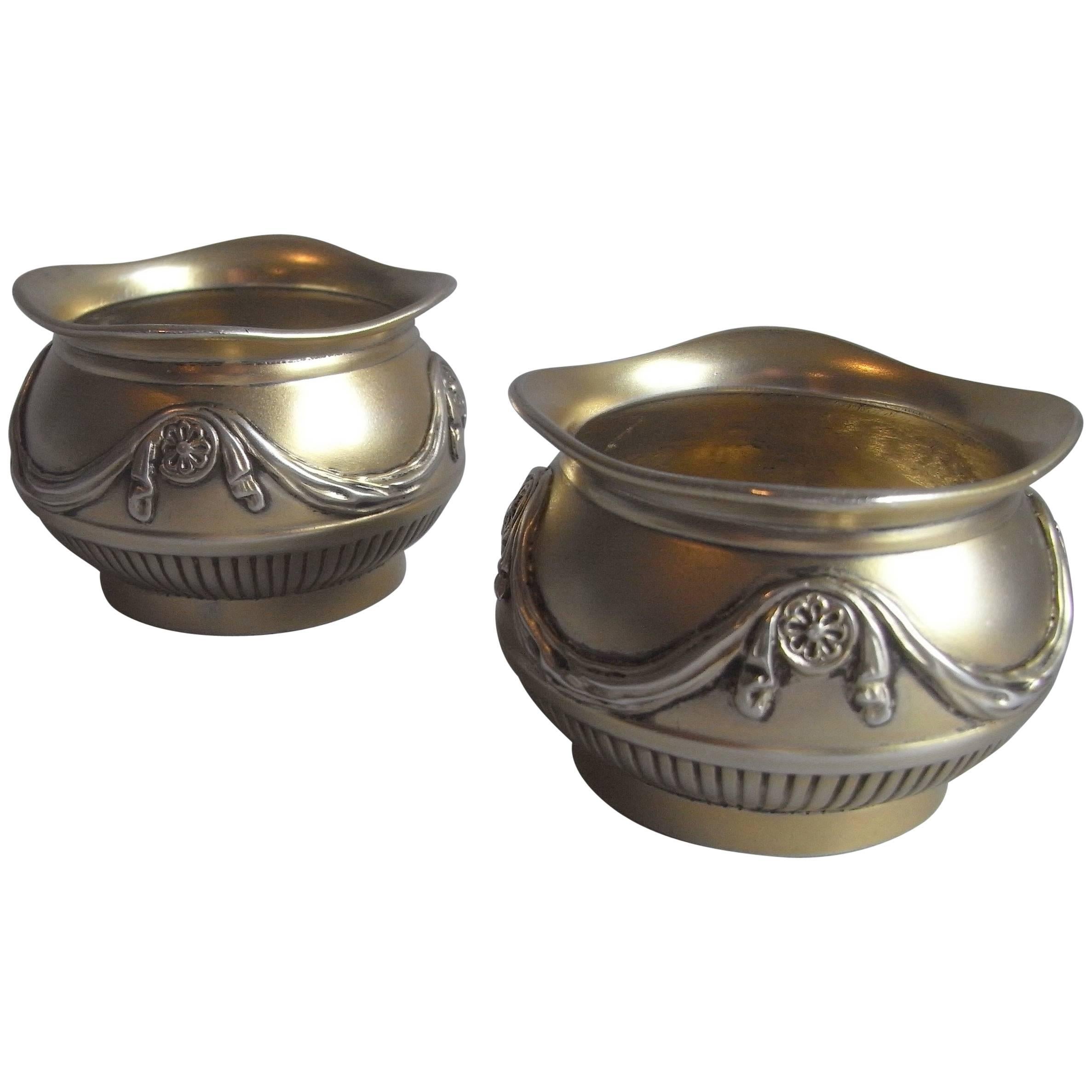 Very Fine Pair of Silver Gilt Neoclassical Revival Salt Cellars Made in Birmi For Sale