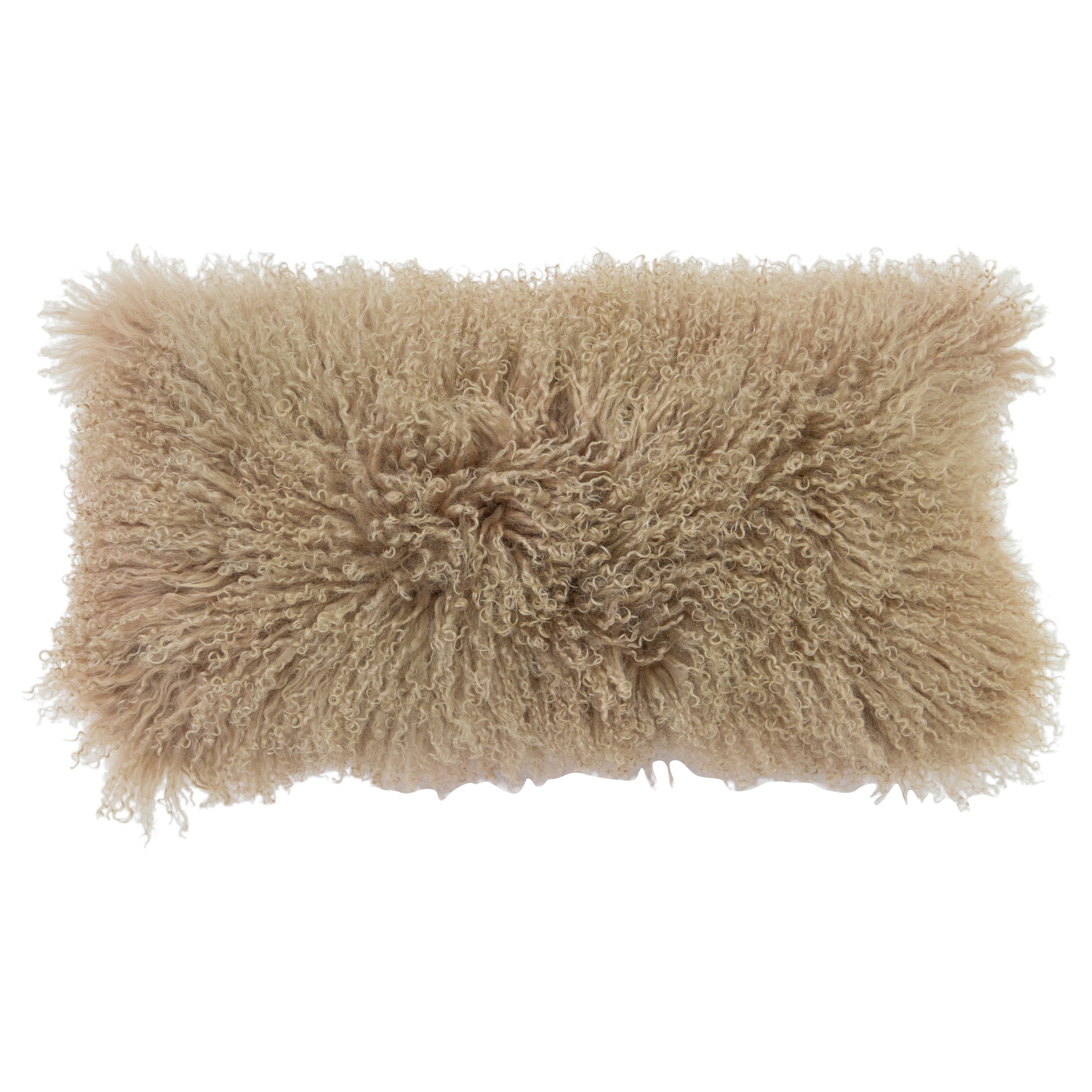 Modern Mongolian Lamb Fur Single Side Pillow In Light Brown  For Sale
