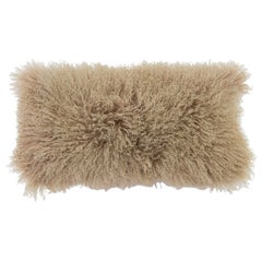 Modern Mongolian Lamb Fur Single Side Pillow In Light Brown 
