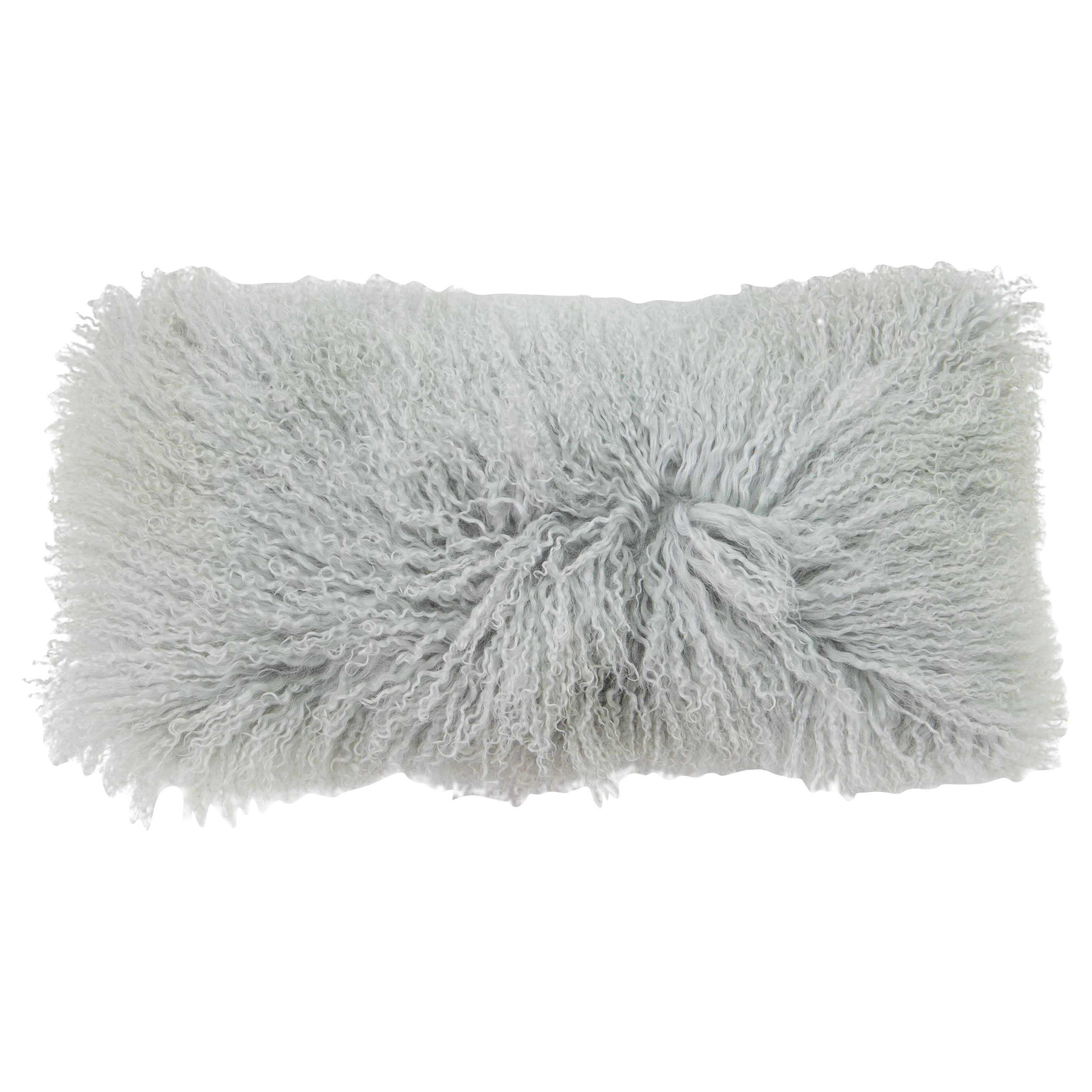Modern Mongolian Lamb Fur Single Side Pillow In Light Gray For Sale