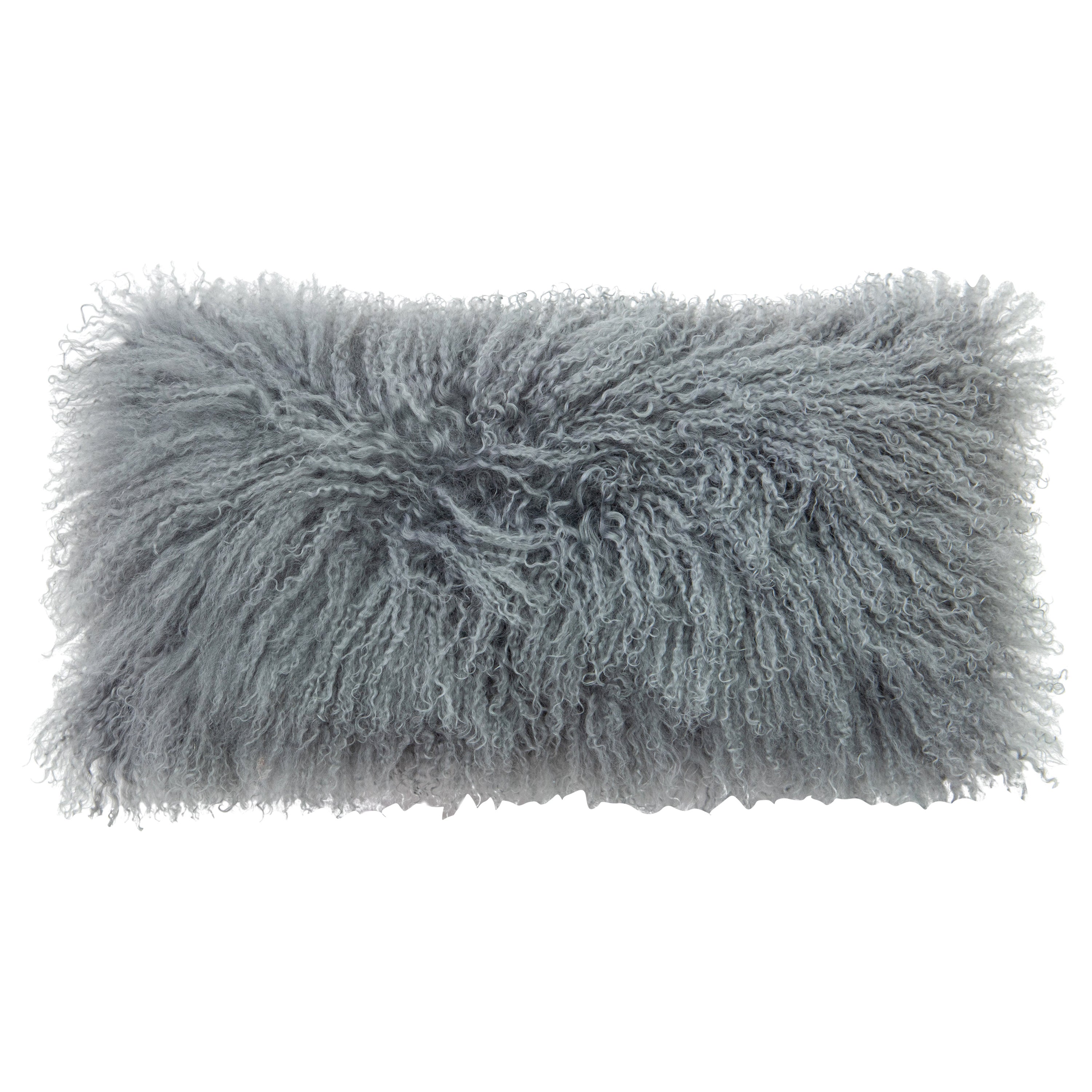 Modern Mongolian Lamb Fur Single Side Pillow In Silver Gray Color For Sale