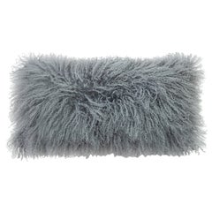 Modern Mongolian Lamb Fur Single Side Pillow In Silver Gray Color