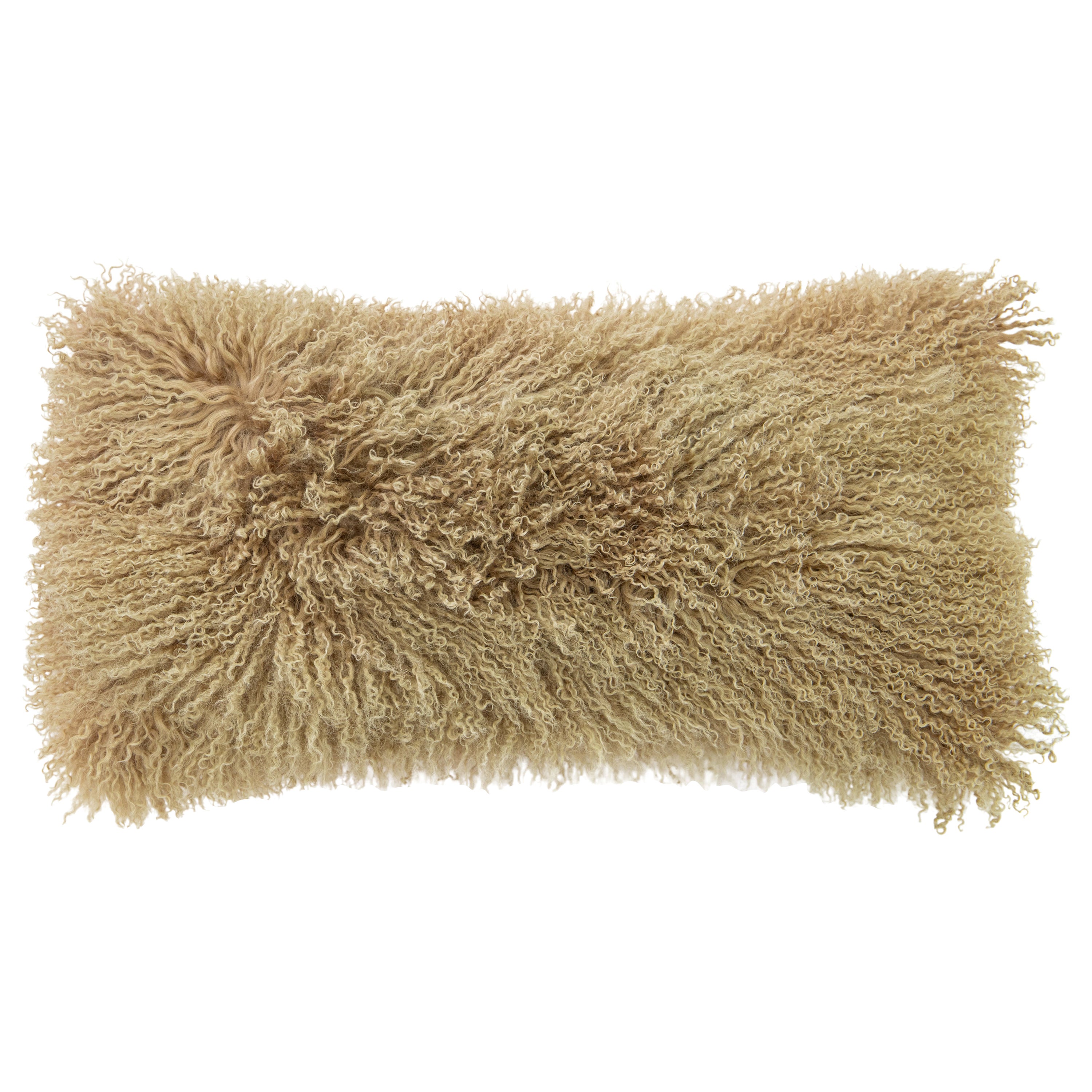 Modern Mongolian Lamb Fur Single Side Pillow In Tan Color For Sale
