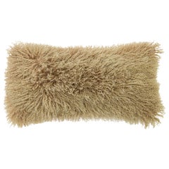 Modern Mongolian Lamb Fur Single Side Pillow In Tan Color