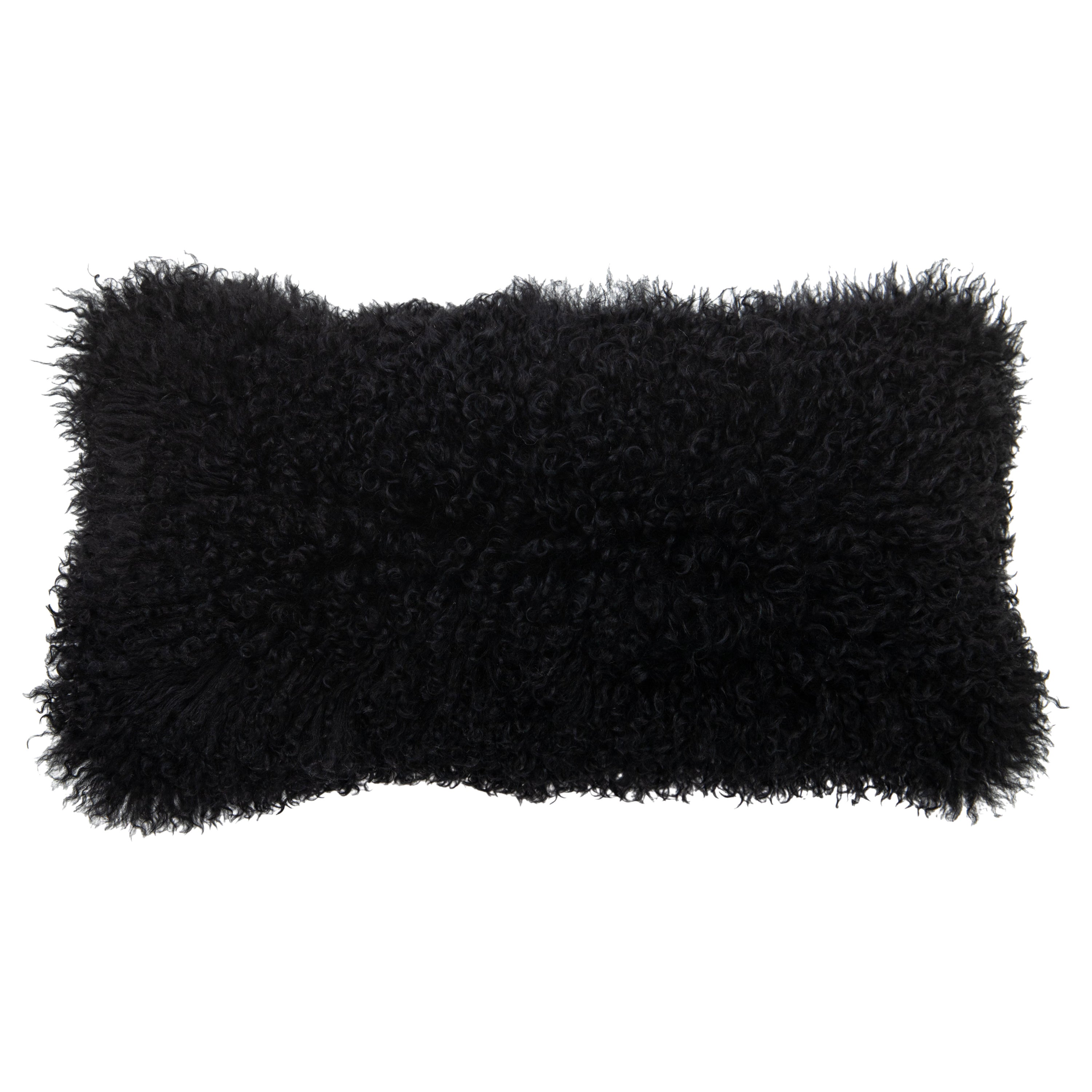 Modern Mongolian Lamb Fur Single Side Pillow In Black  For Sale