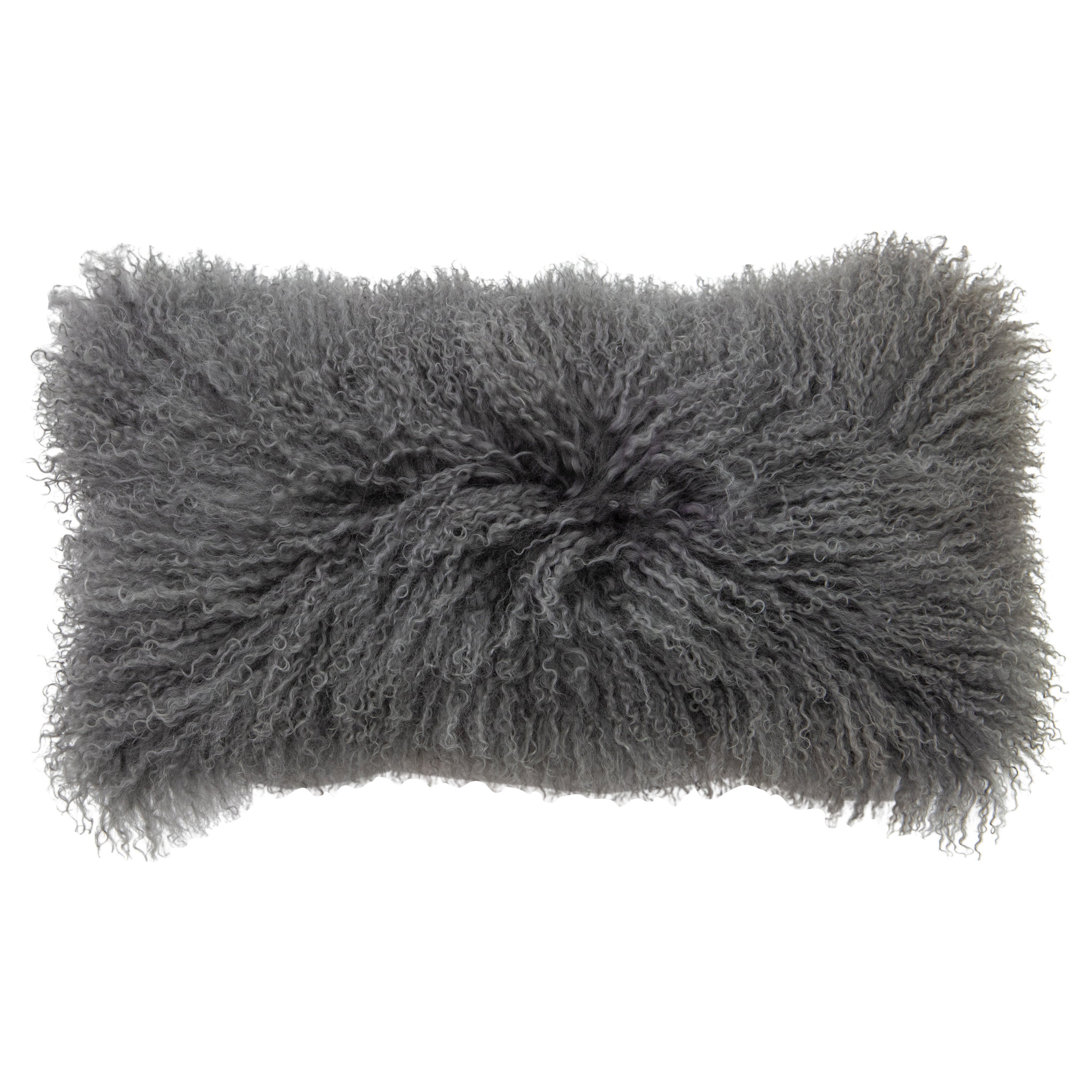 Modern Mongolian Lamb Fur Single Side Pillow In Gray 