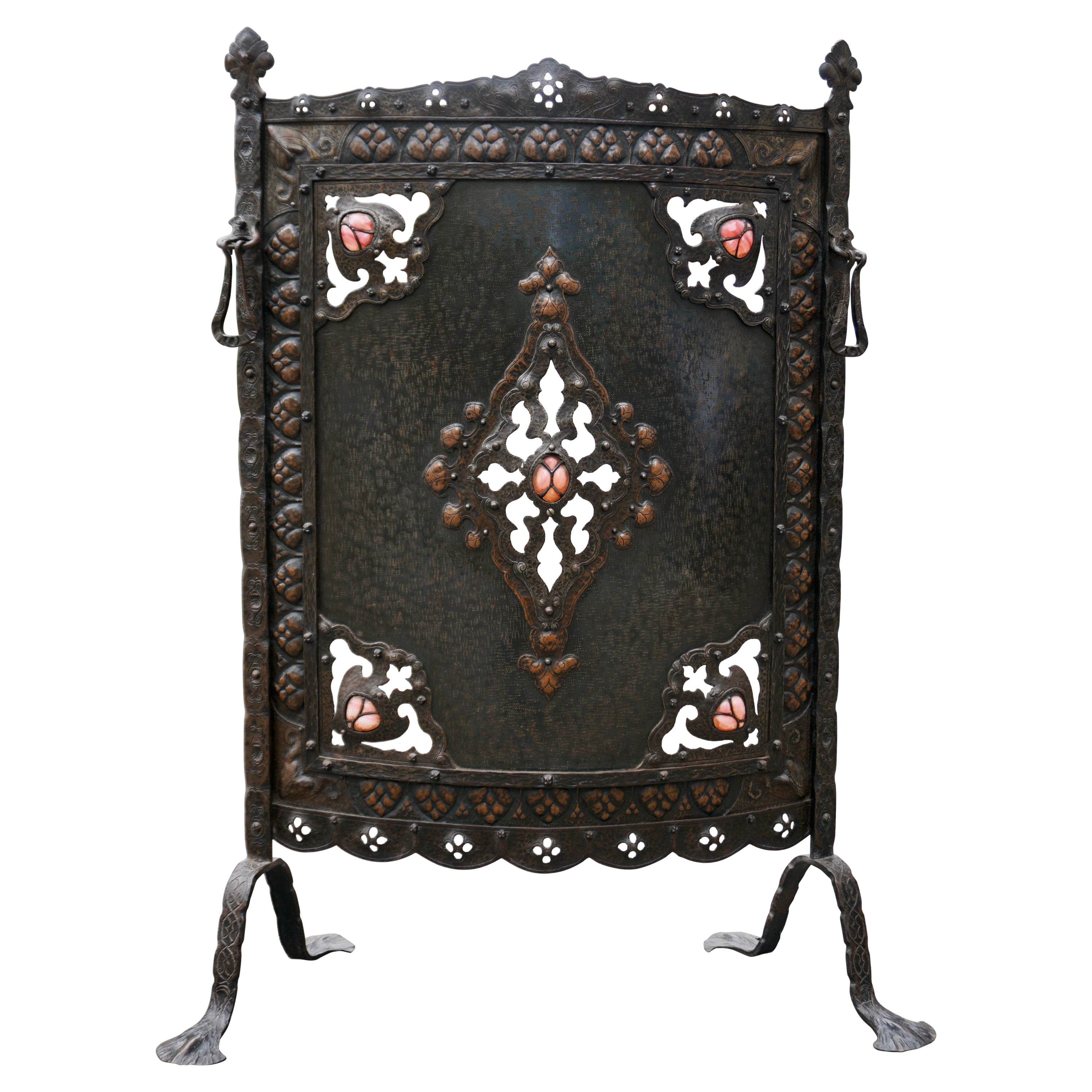 Arts and Crafts Wrought Iron Fireplace Screen For Sale