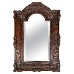 Antique 18th Century Foxed Mirror in Carved Wooden Frame
