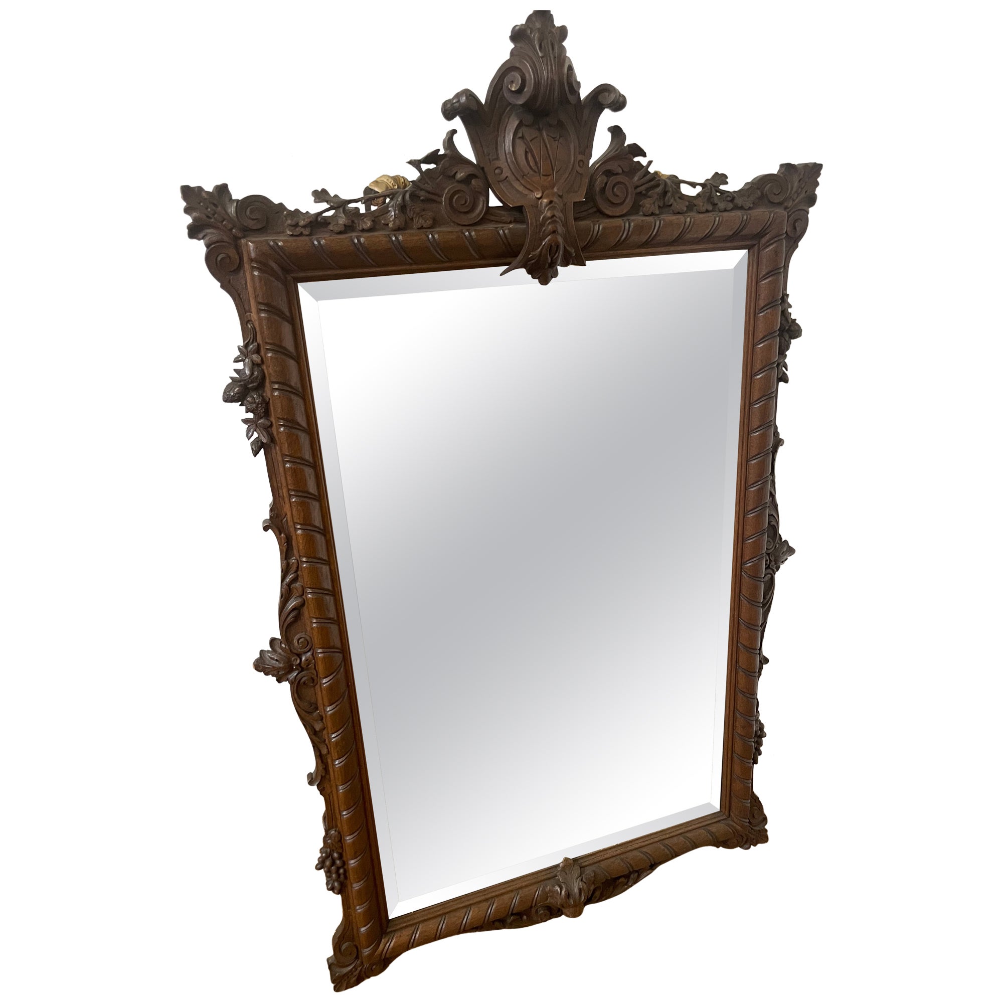 Large decorative carved oak mirror  For Sale