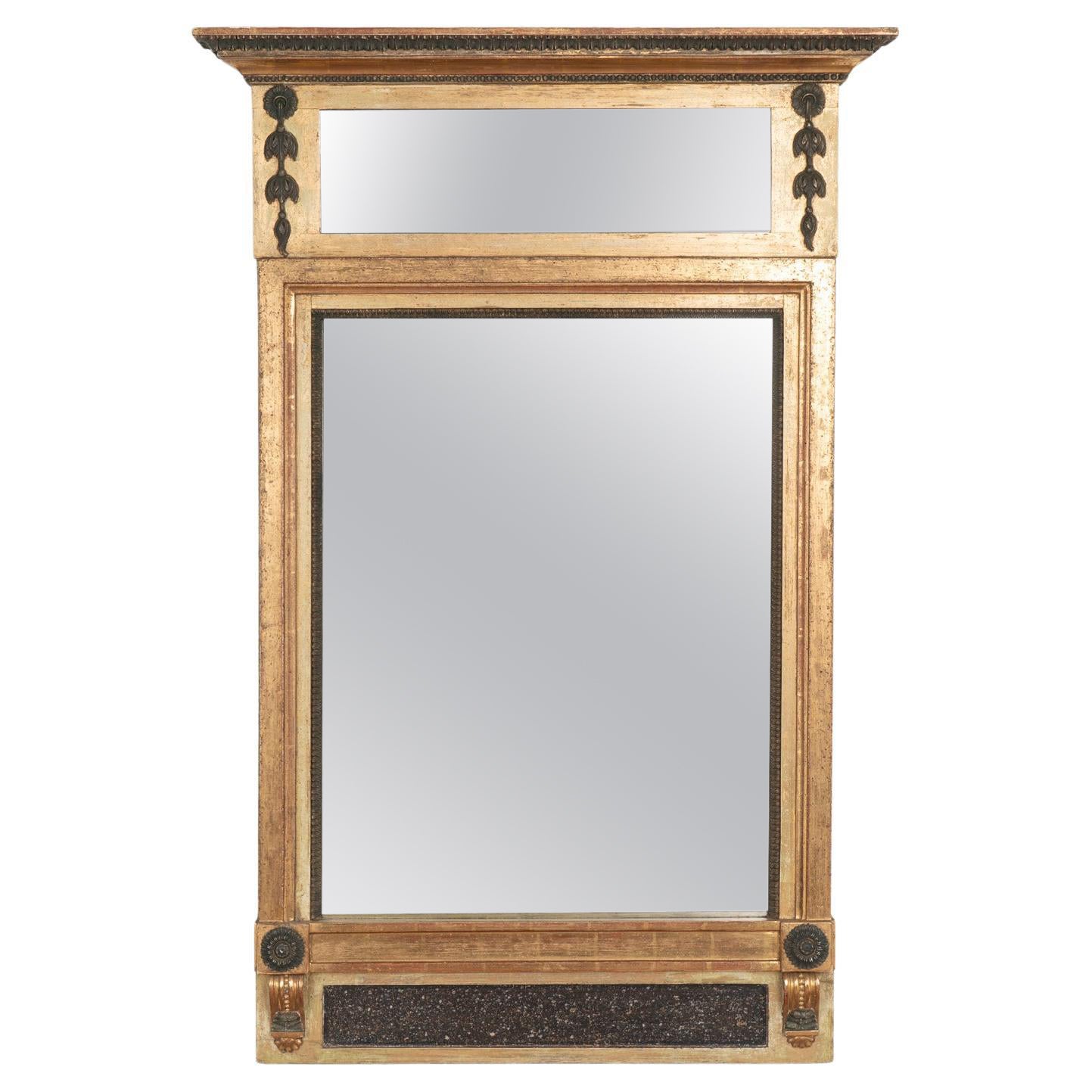 Antique Gold Gilt Trumeau Mirror, Sweden circa 1820-40 For Sale