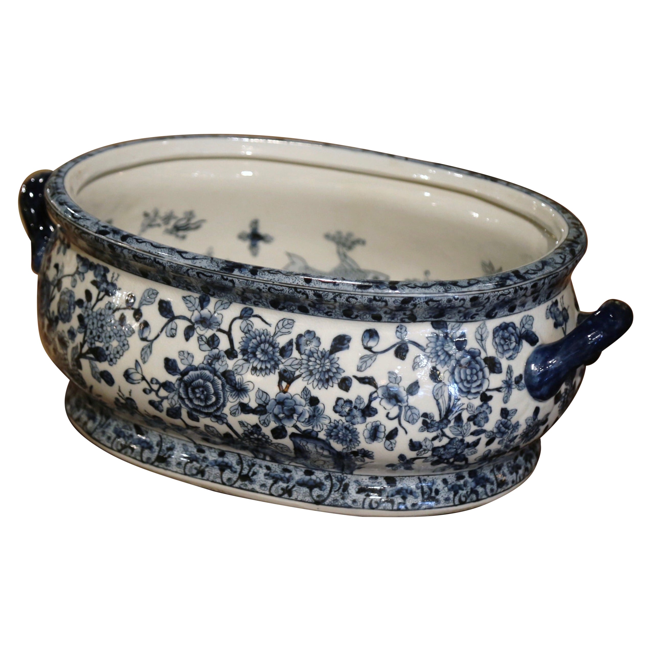 Mid-Century Chinese Blue and White Painted Porcelain Foot Bath Bowl