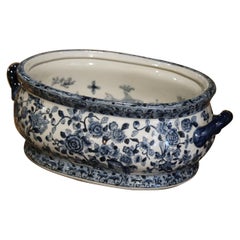 Retro Mid-Century Chinese Blue and White Painted Porcelain Foot Bath Bowl