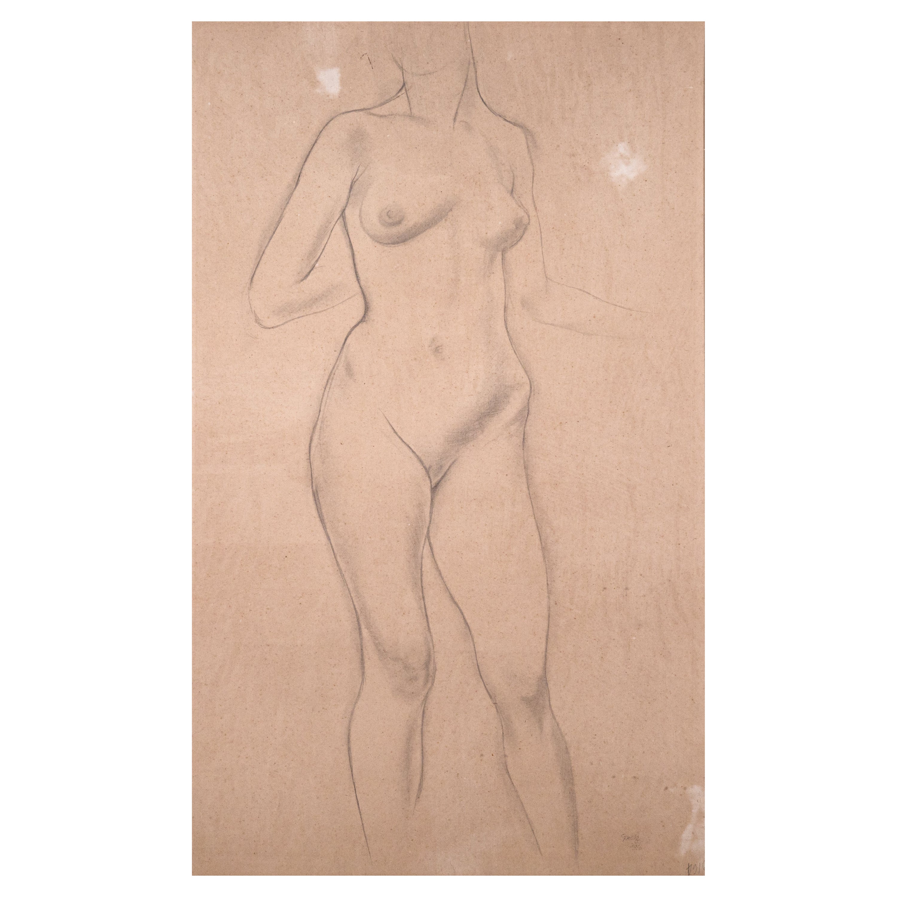 George Grosz Nude (Female) Signed Pencil & Charcoal on Paper Original Drawing