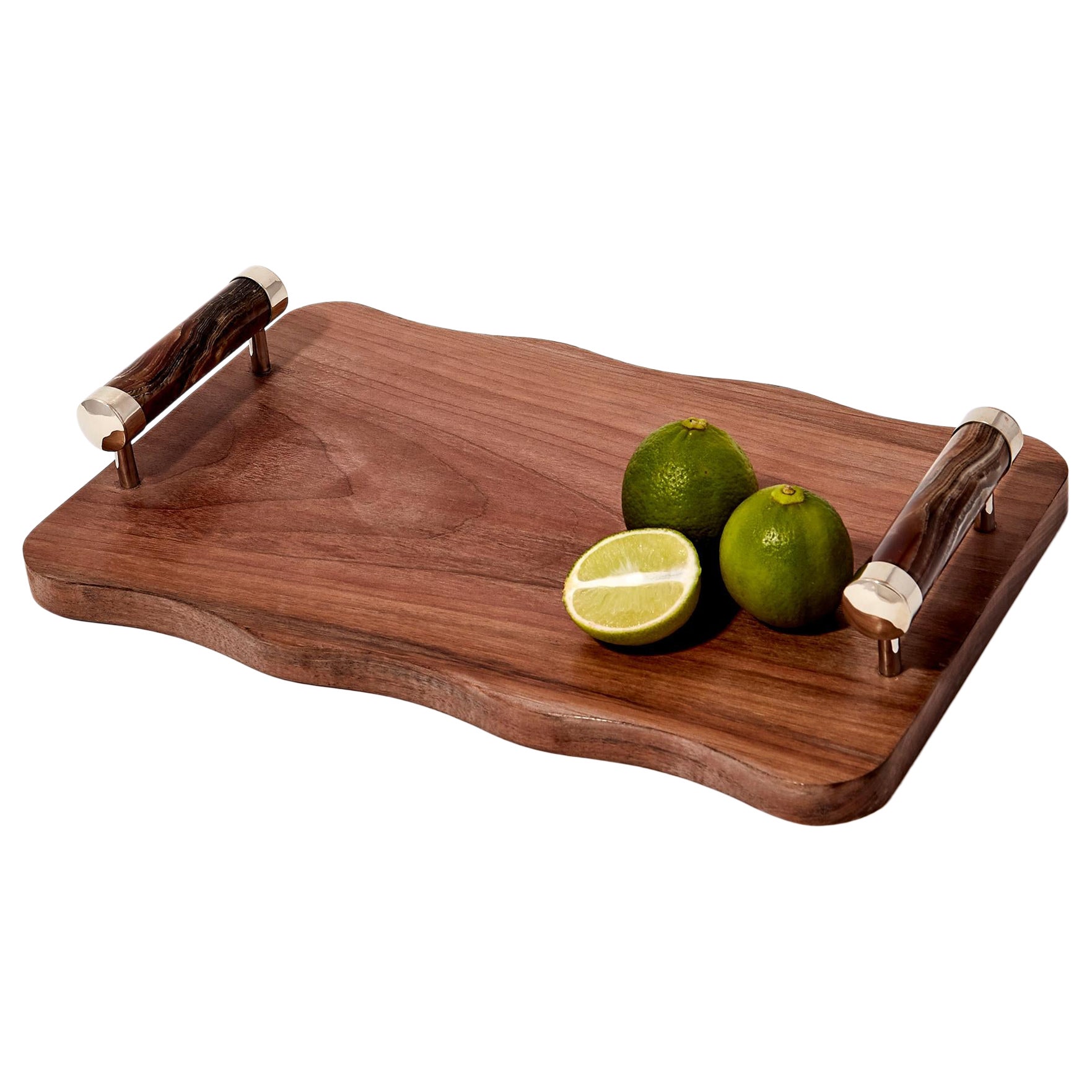 SALTA Wood Tray with Onyx Stone  For Sale