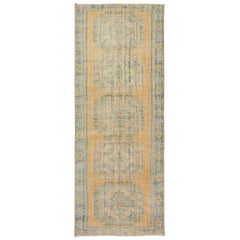 4.2x11 ft Handmade Turkish Hallway Runner Rug, Vintage Corridor Carpet in Orange