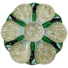 Antique English "Holdcroft" Minton Majolica Green & Beige Oyster Plate, Ca. 1880