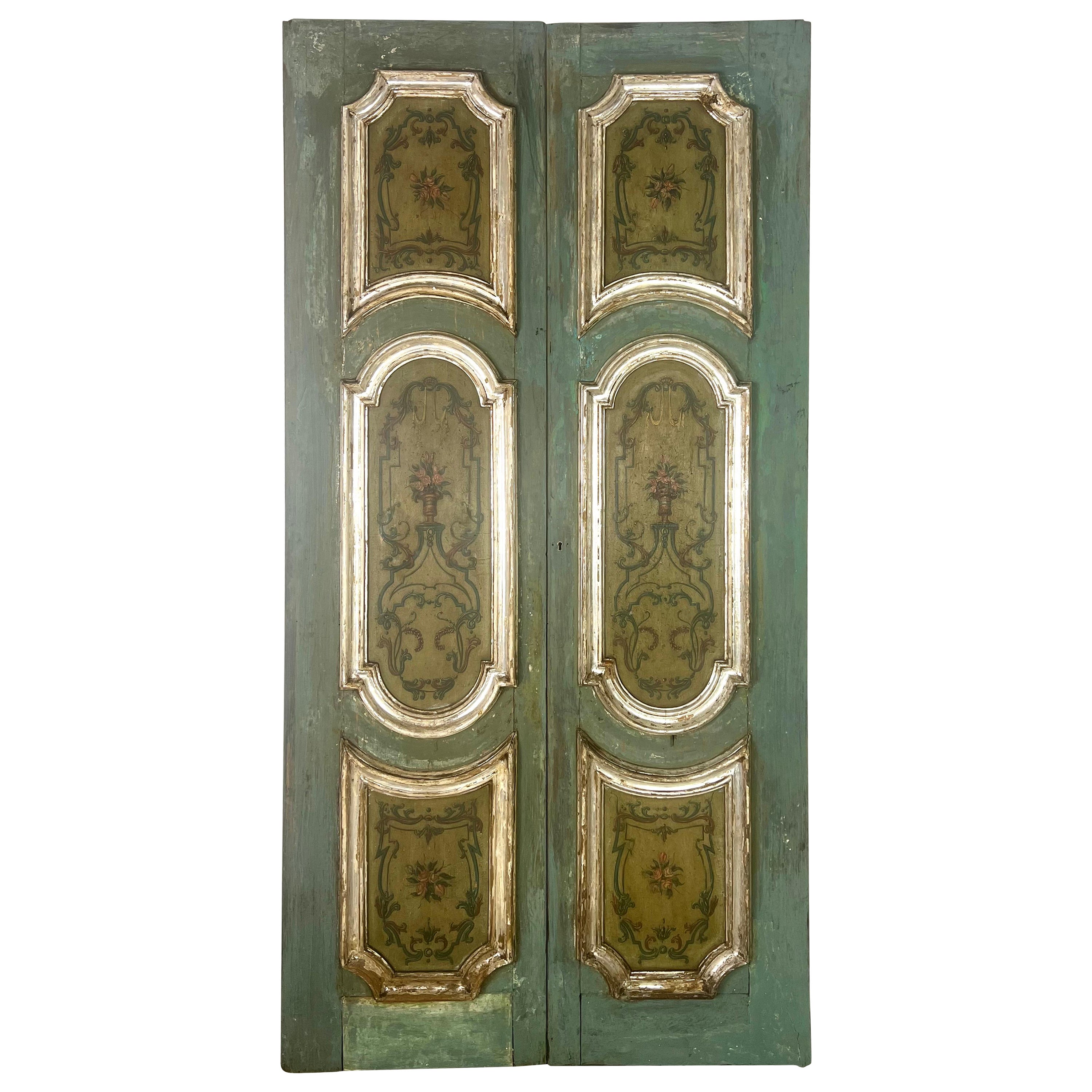 Pair of 19th C. Italian Painted & Silvered Doors For Sale