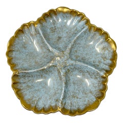 Antique French "A.&L." Limoges Porcelain Blue and Gold Oyster Plate, Circa 1900.