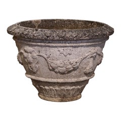 Early 20th Century French Weathered Concrete Outdoor Garden Planter Jardinière