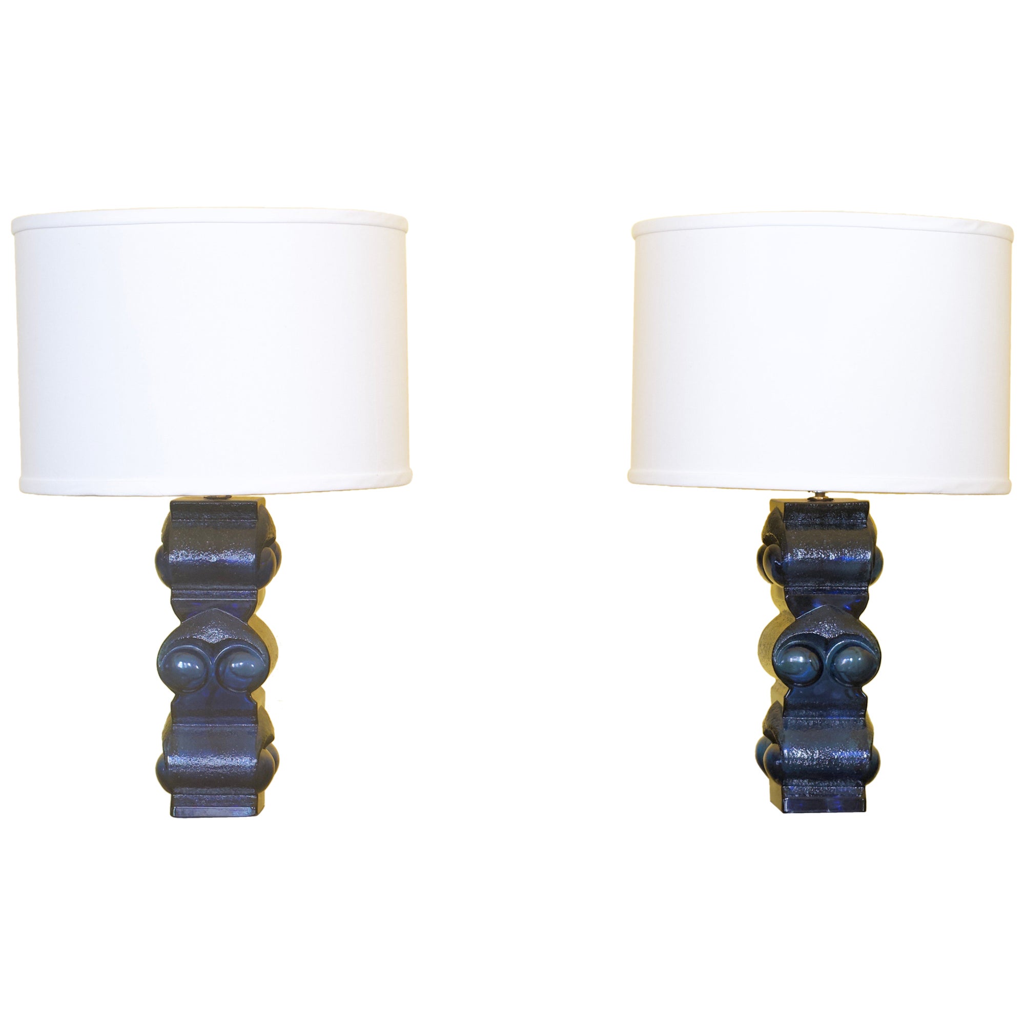 Dark Blue glass Lamps Design by Bengt edenfalk, Skruf Sweden, 1970 For Sale