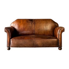 Antique French Art Deco Leather Sofa